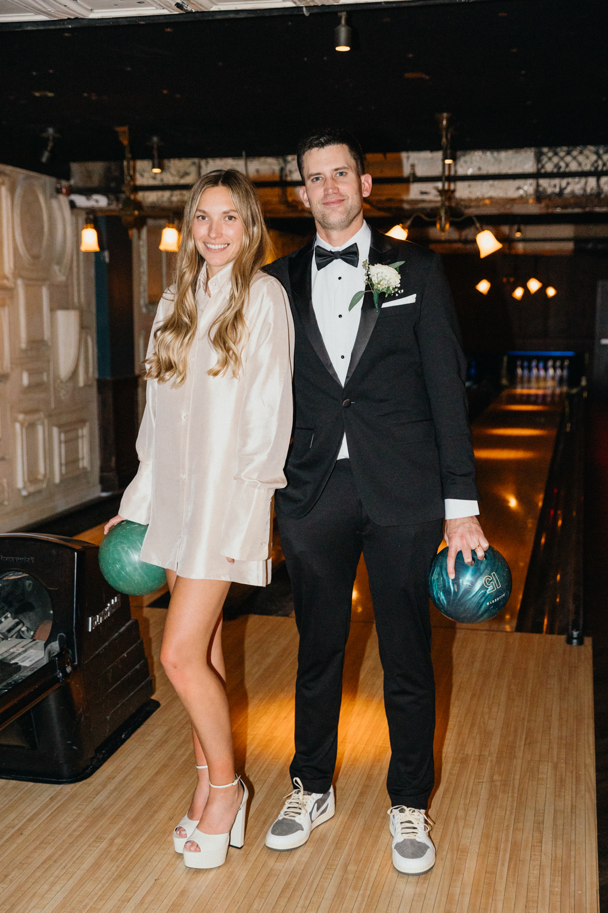couple in bowling alley at harp & crown