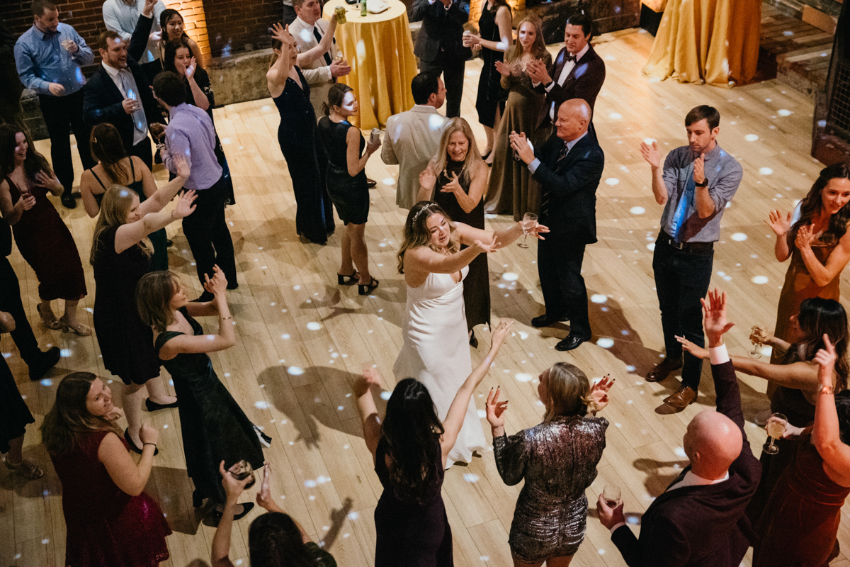 Dance floor moments with guests at Philadelphia wedding