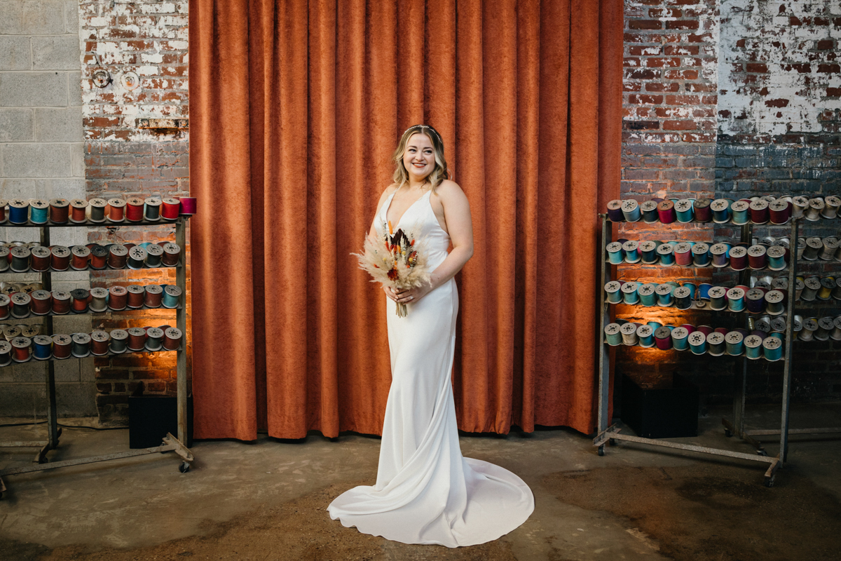 Indoor portrait with velvet backdrop at Philadelphia wedding