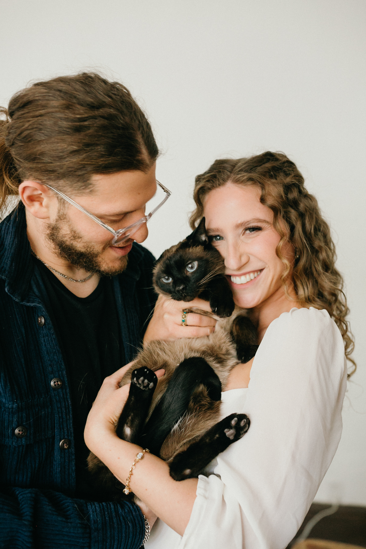 at home engagement photos with cat