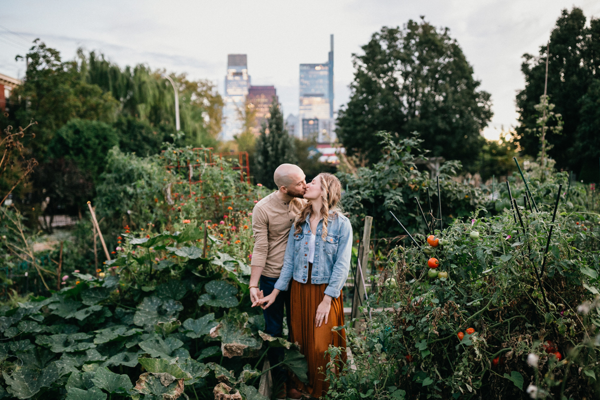 Lush summer engagement session in Fairmount Park gardens