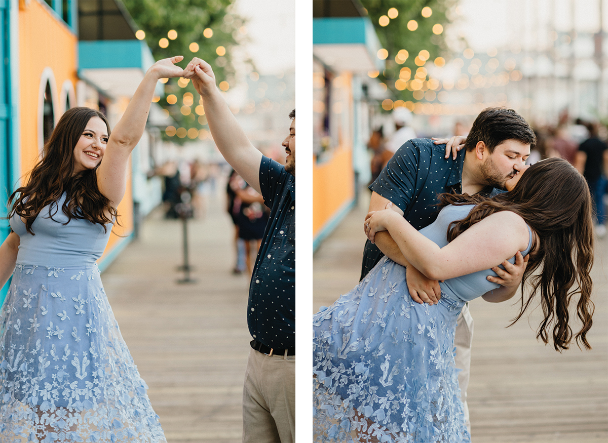 Couple dancing under string lights at Spruce Street Harbor Park