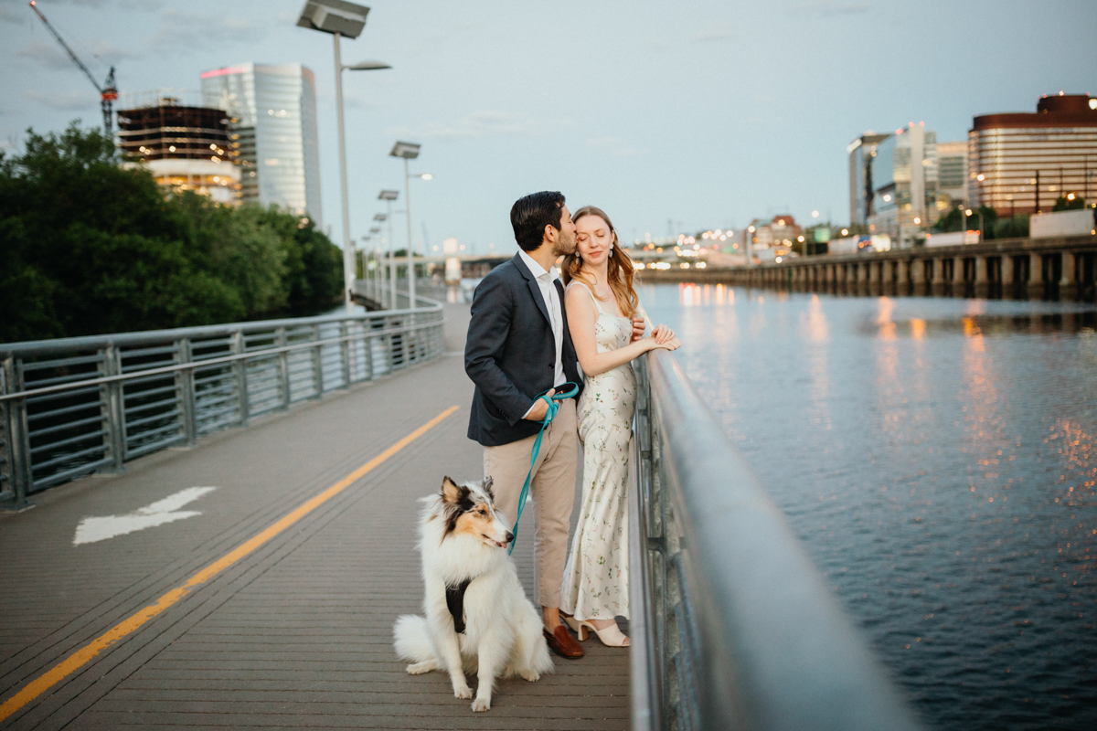 Walking the bike trail along Schuylkill River for engagement photos