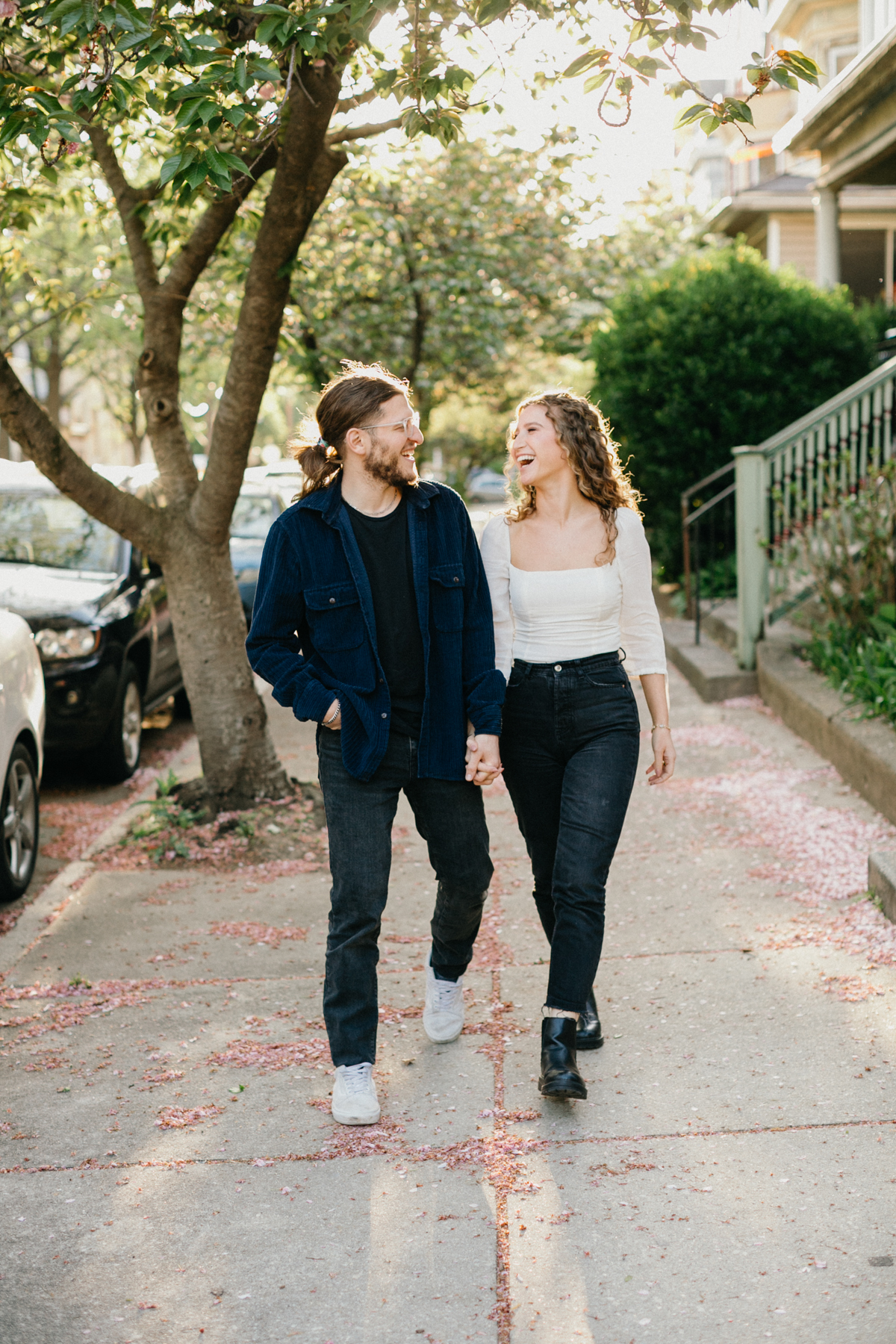 West Philly engagement session with couple holding hands