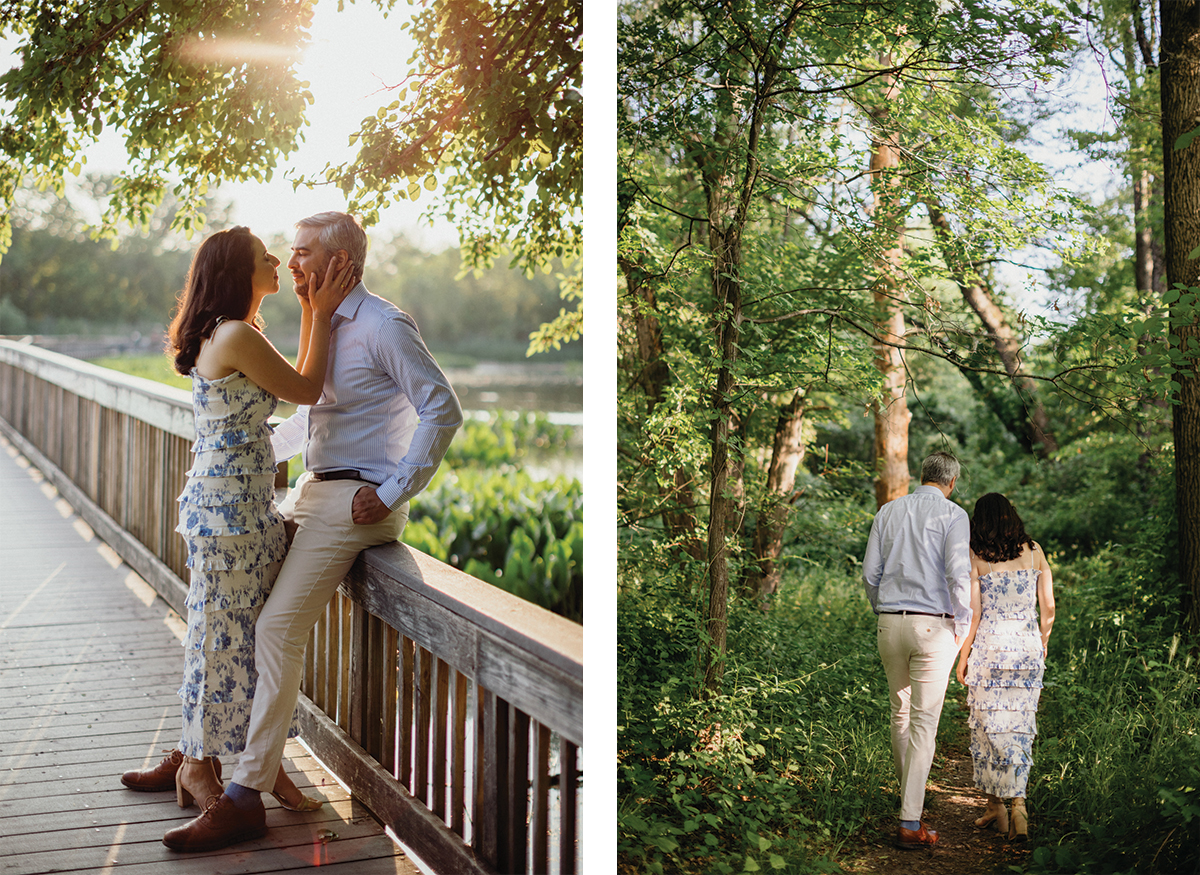 Engagement photos on bridge at Heinz Wildlife Refuge in Philadelphia