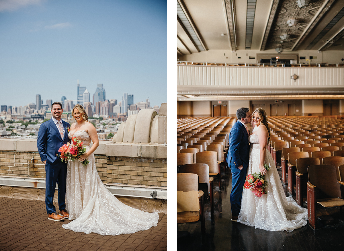 Editorial portraits with skyline backdrop at Bok wedding