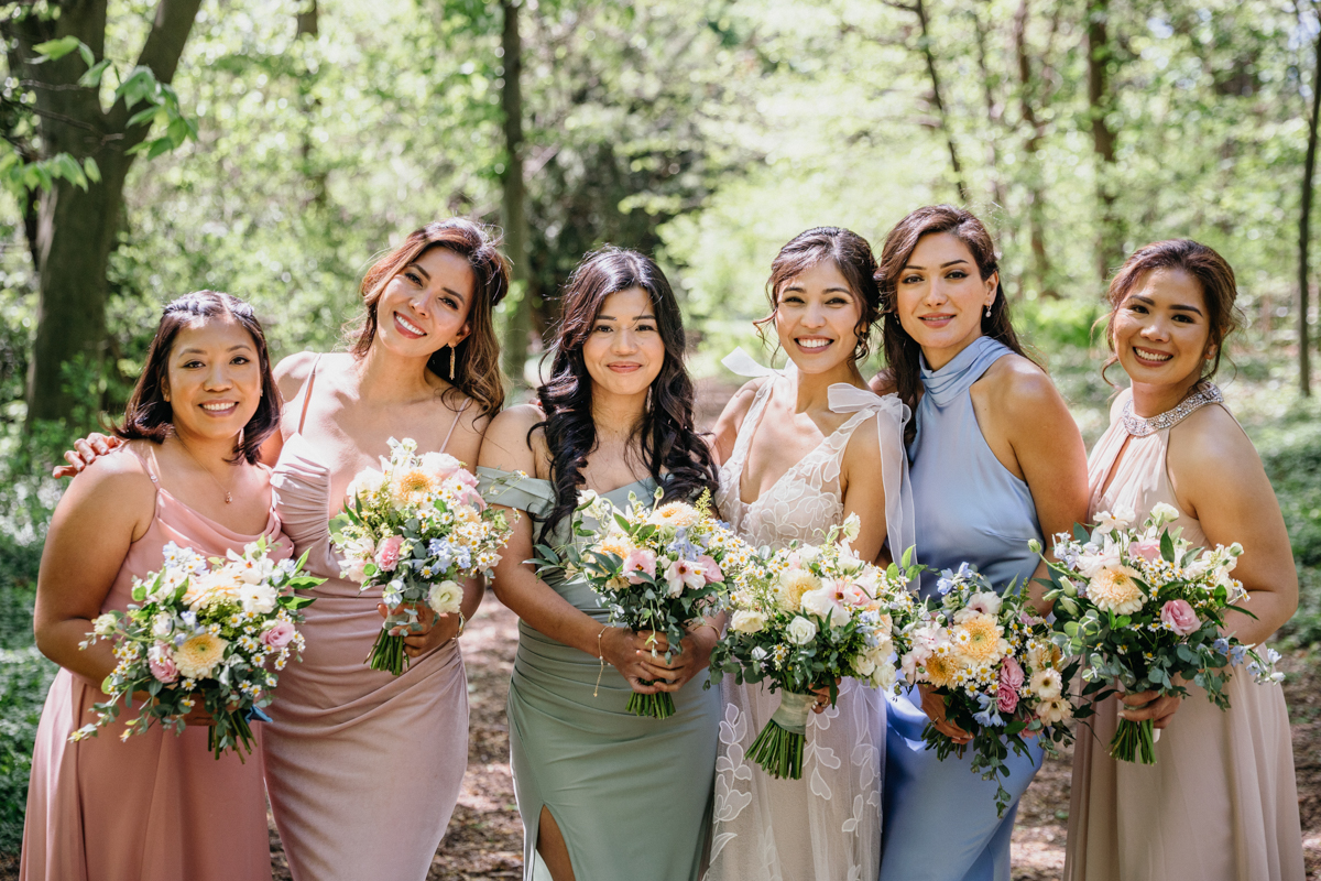 Colorful bridesmaid photo at Portico wedding