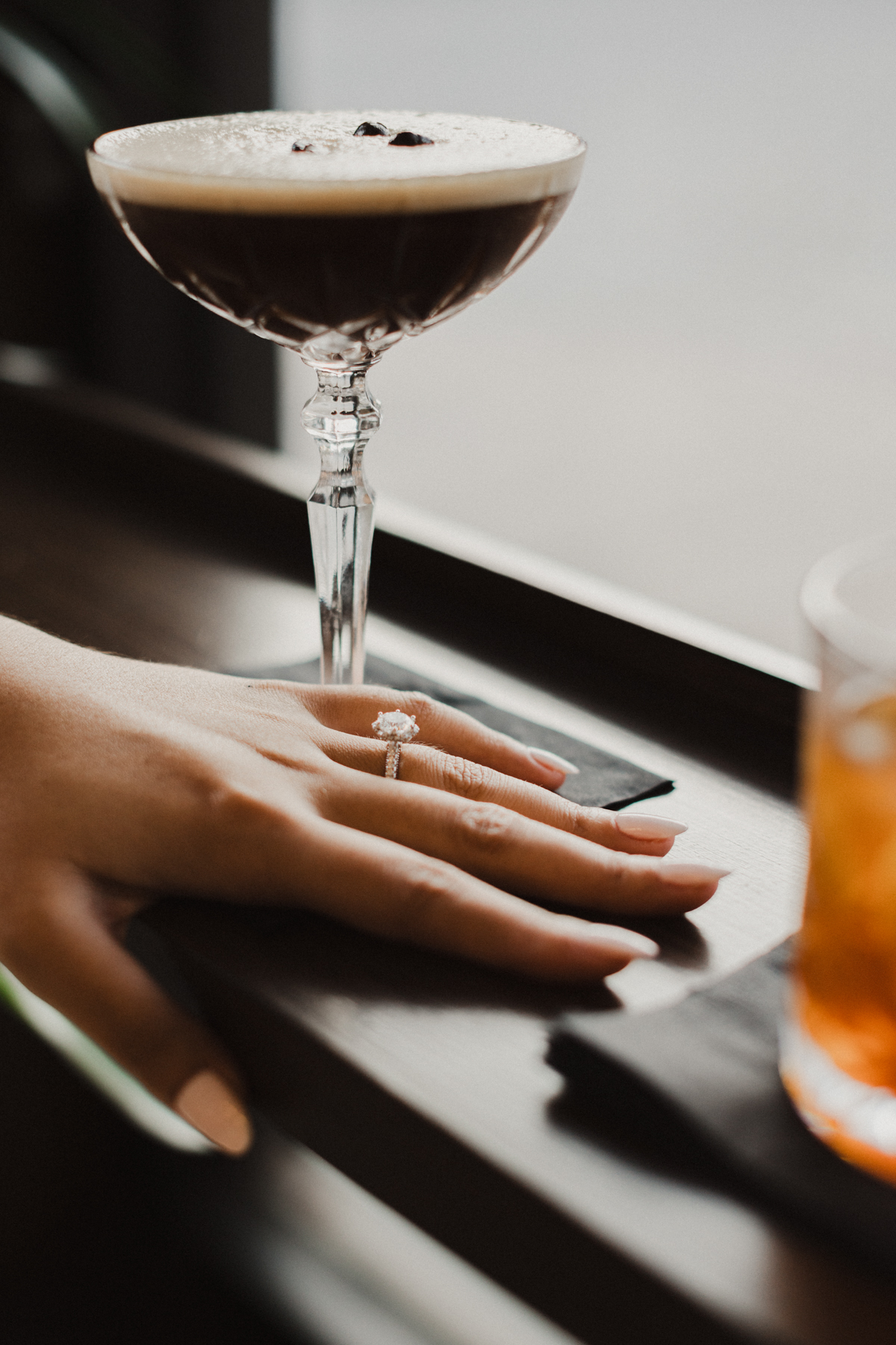 bar cocktail lounge engagement session