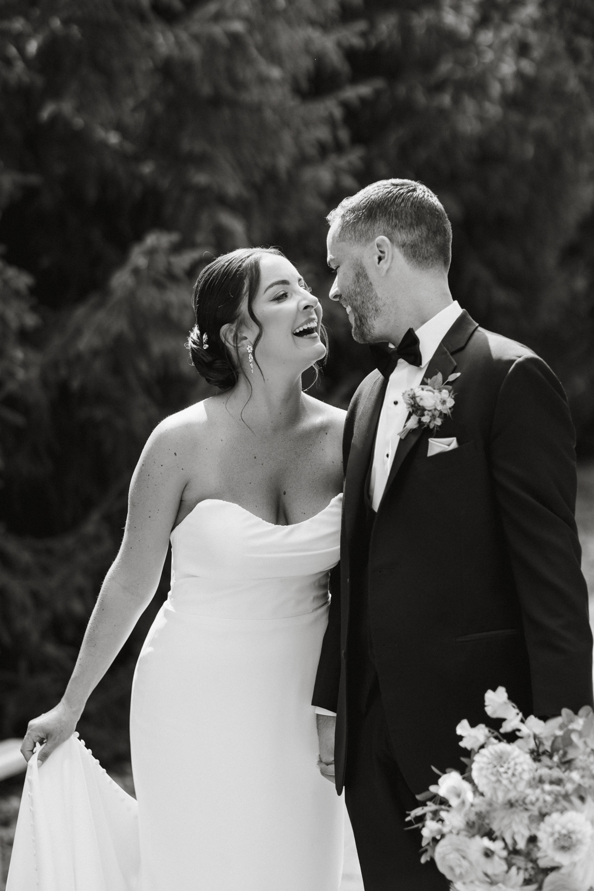 Black and white couple portrait at Terrain Gardens at DelVal wedding