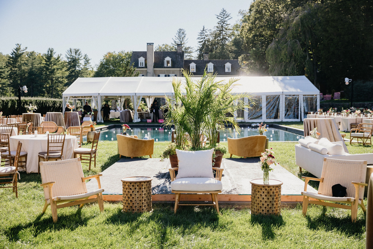 luxury poolside cocktail hour estate wedding