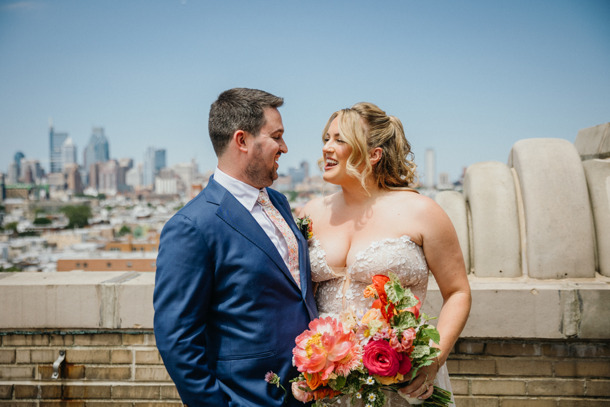 Couple embracing with panoramic city views at Bok in South Philadelphia