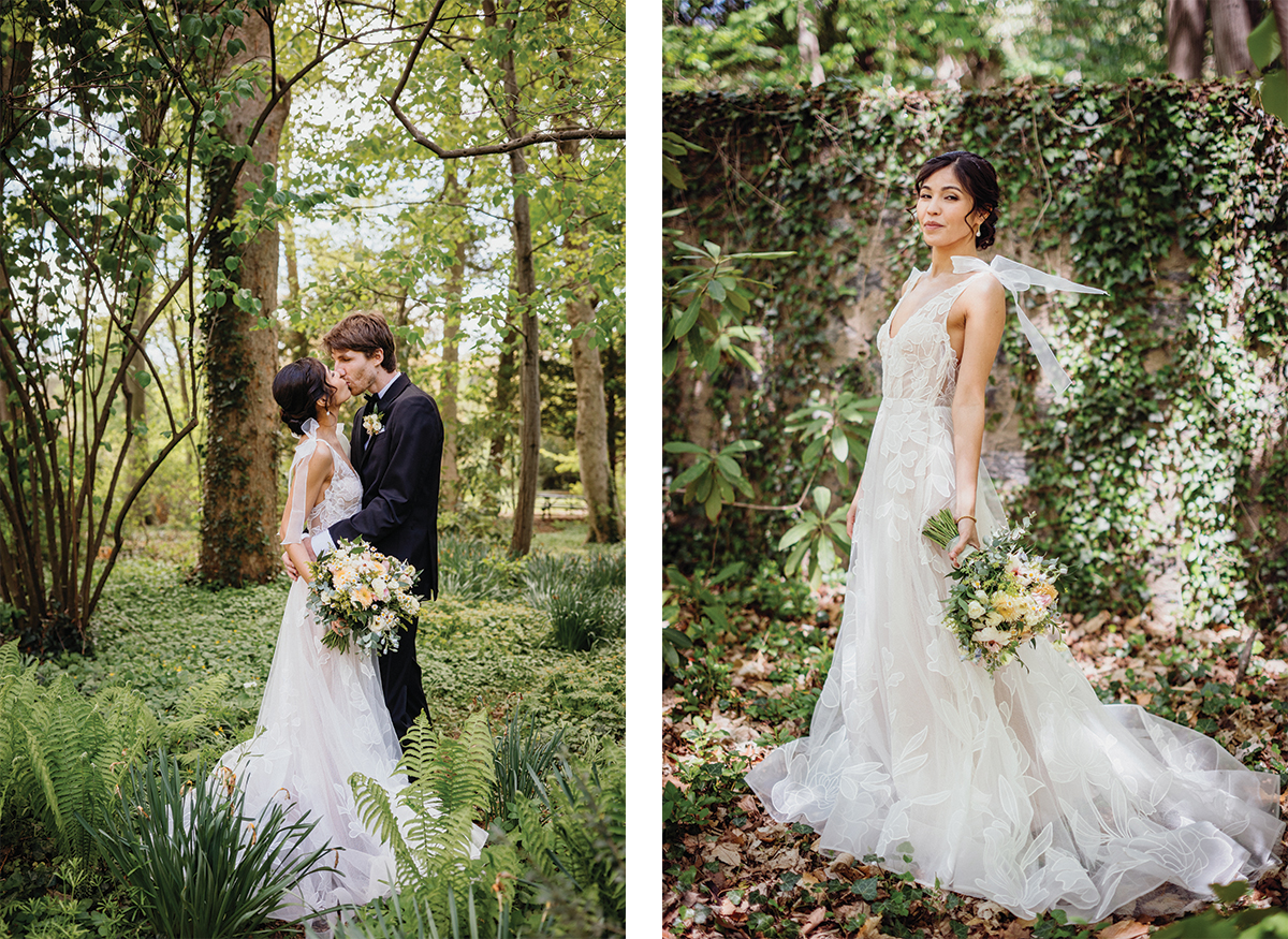 Couple framed by tall grasses at Portico at Awbury Arboretum