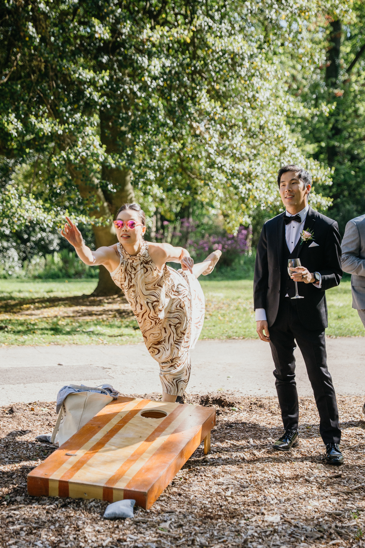 Spring garden games at Portico wedding