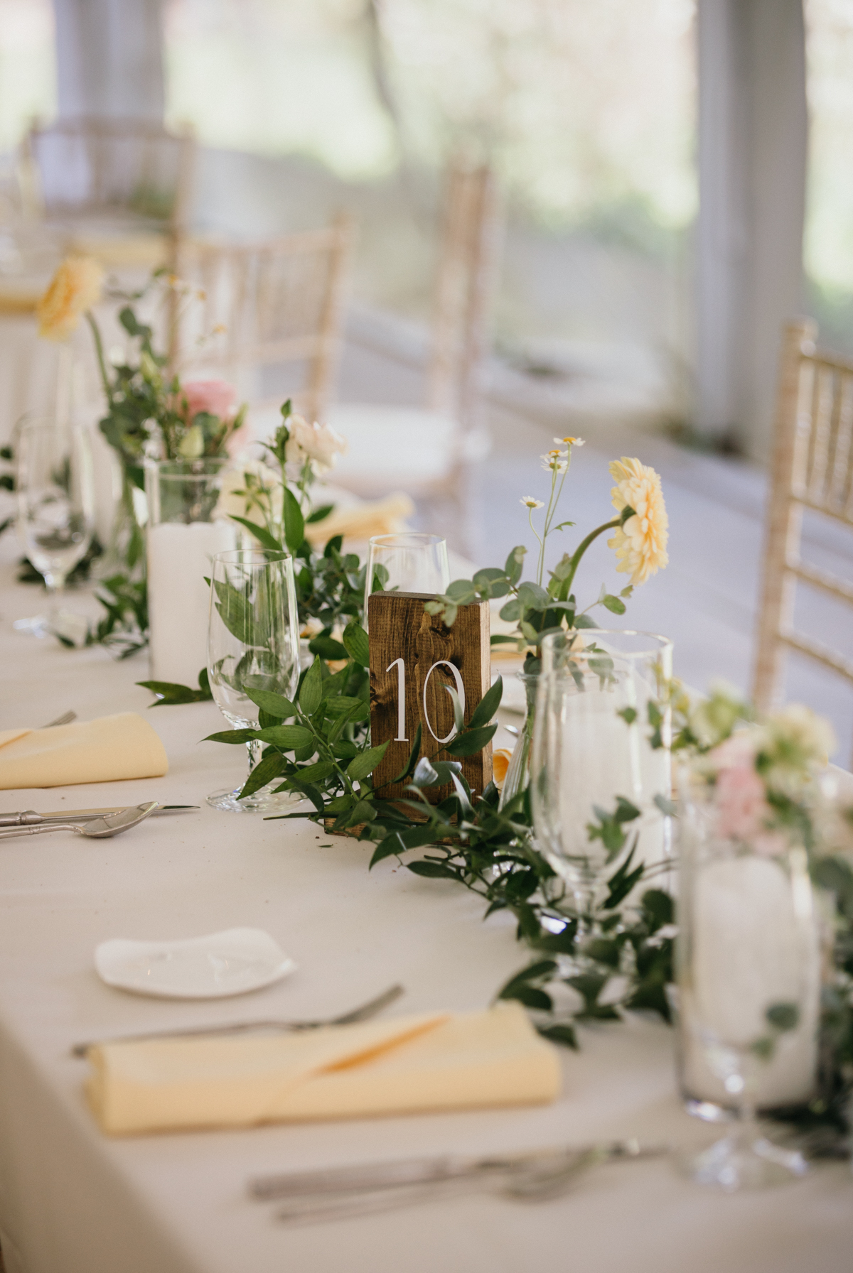 Pastel tablescape at Awbury Arboretum reception