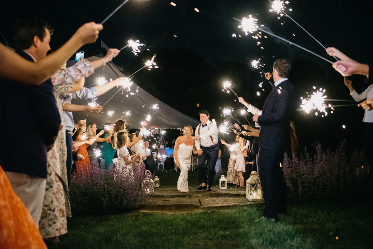 sparkler exit elegant backyard wedding