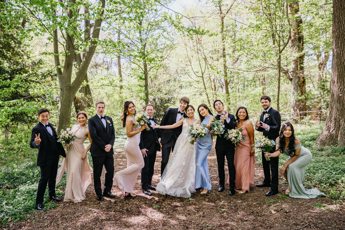 Group photo with pastel dresses at Awbury