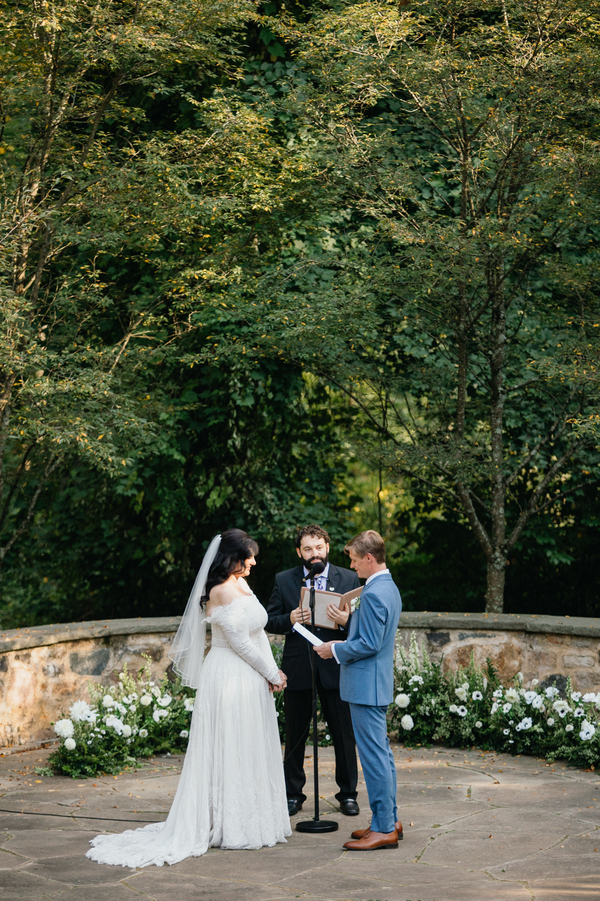 Ceremony under the trees at Grace Winery, near Philadelphia