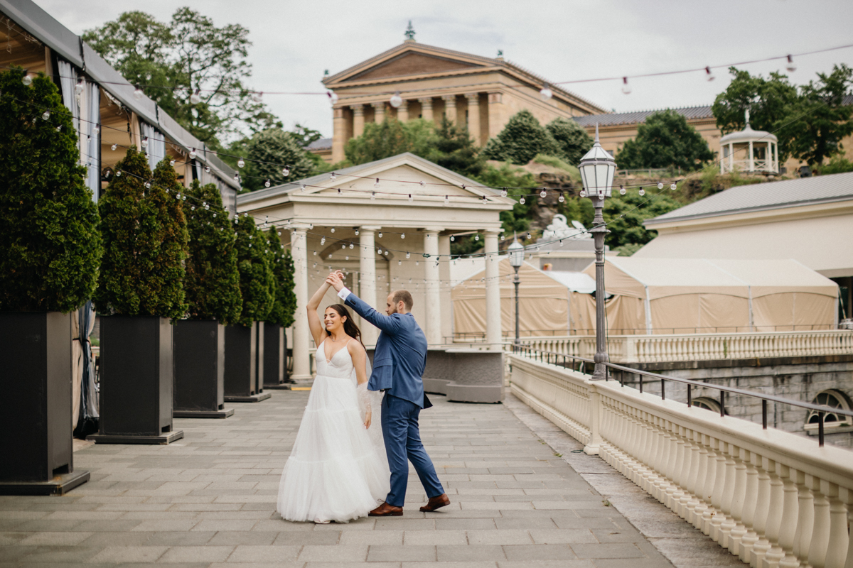 Historic architecture and river views at Water Works wedding