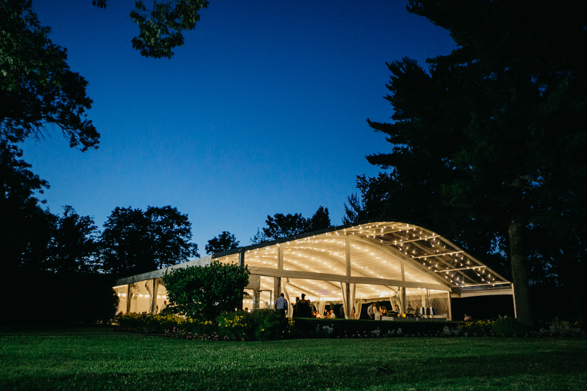 Outdoor tented reception at Glen Foerd with river backdrop