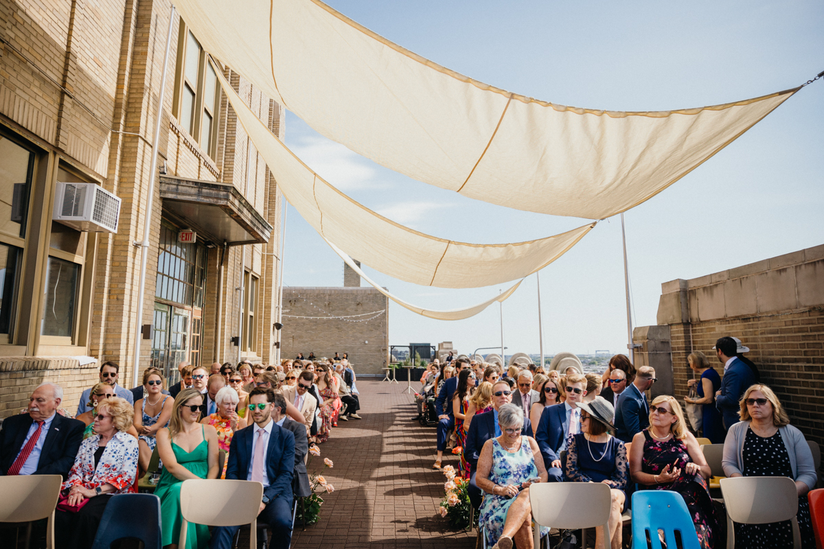 Industrial ceremony setup on the rooftop at Bok