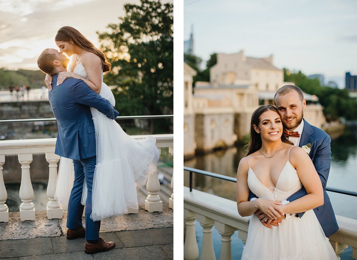 Sunset portraits at Water Works, a Philadelphia wedding venue with a view