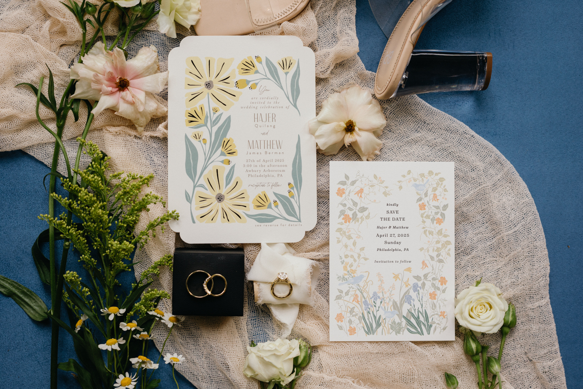 Wedding flatlay at Awbury spring wedding