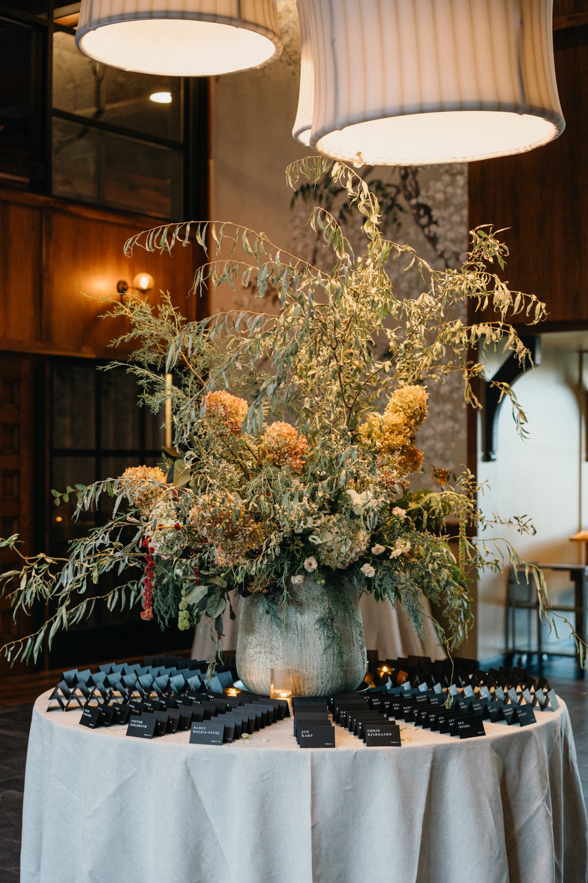 Black and white reception decor inside Philly industrial venue
