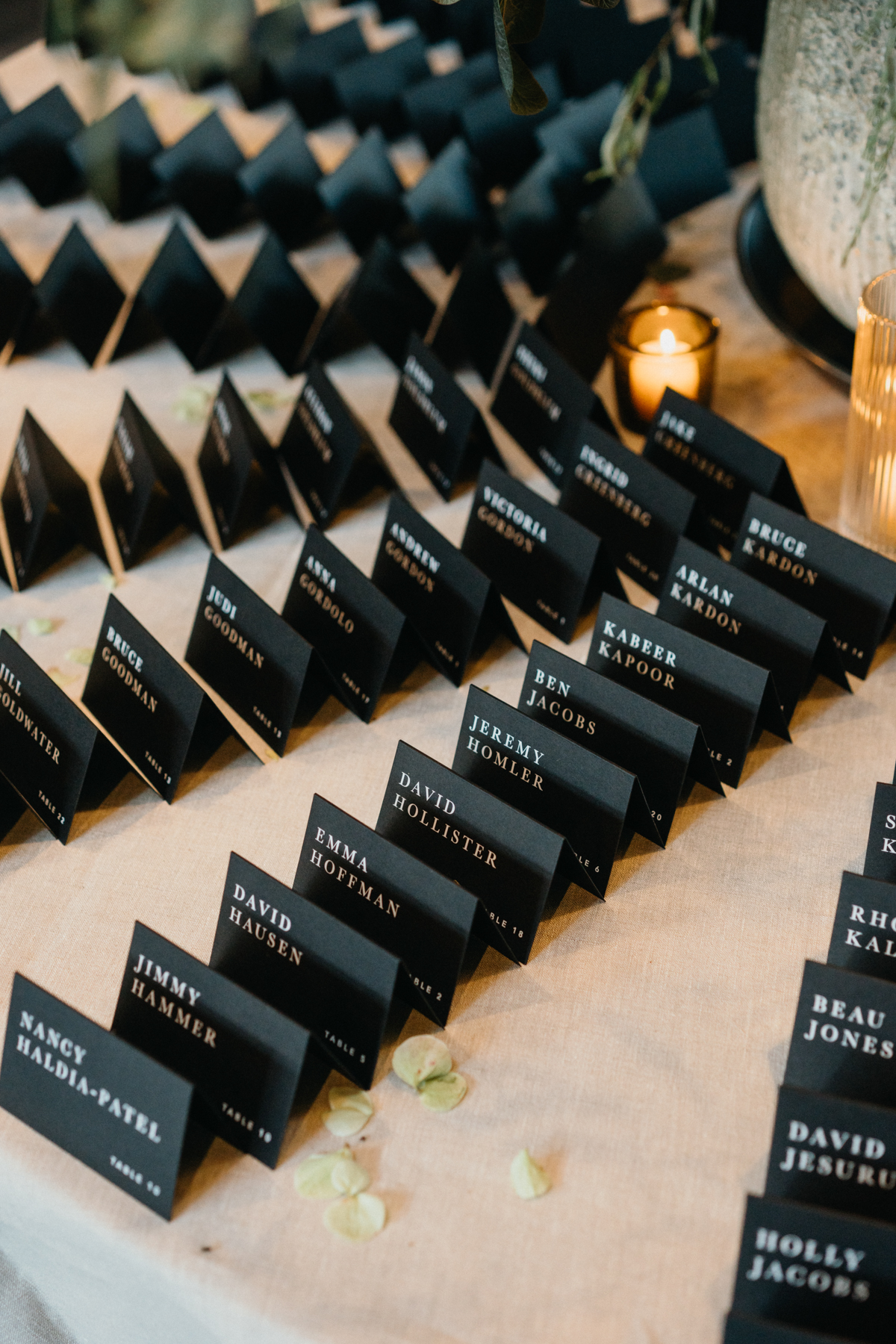 Elegant black and white seating chart at Philly industrial venue
