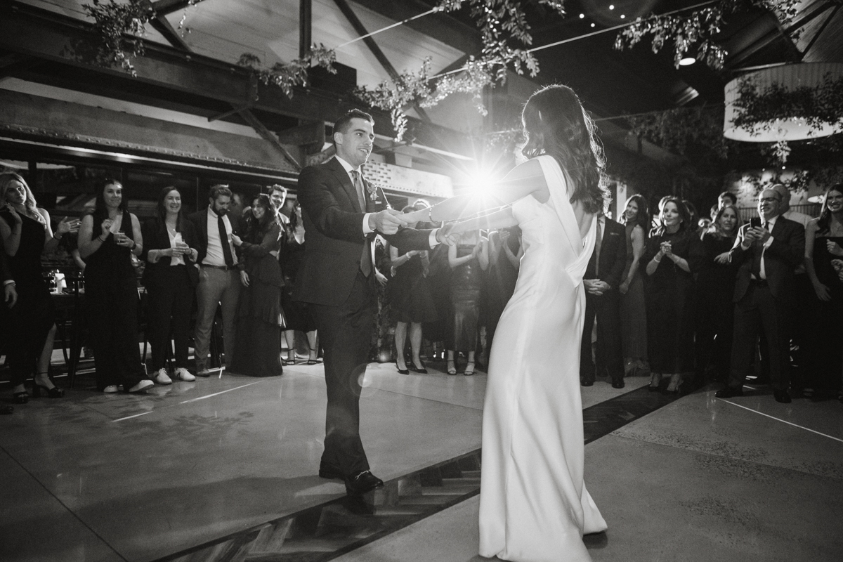 Candid dancing photo at Ironworks at Pencoyd wedding