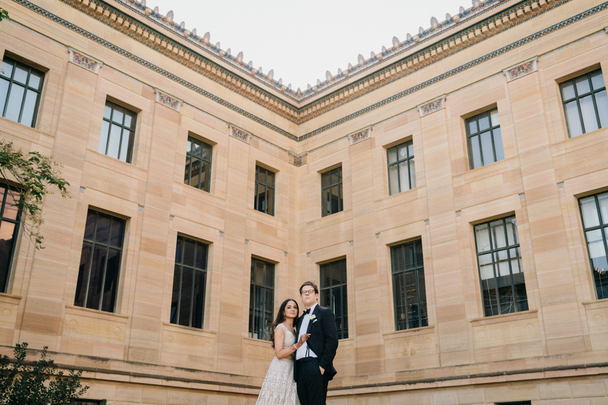 Bride and groom portraits Philly museum