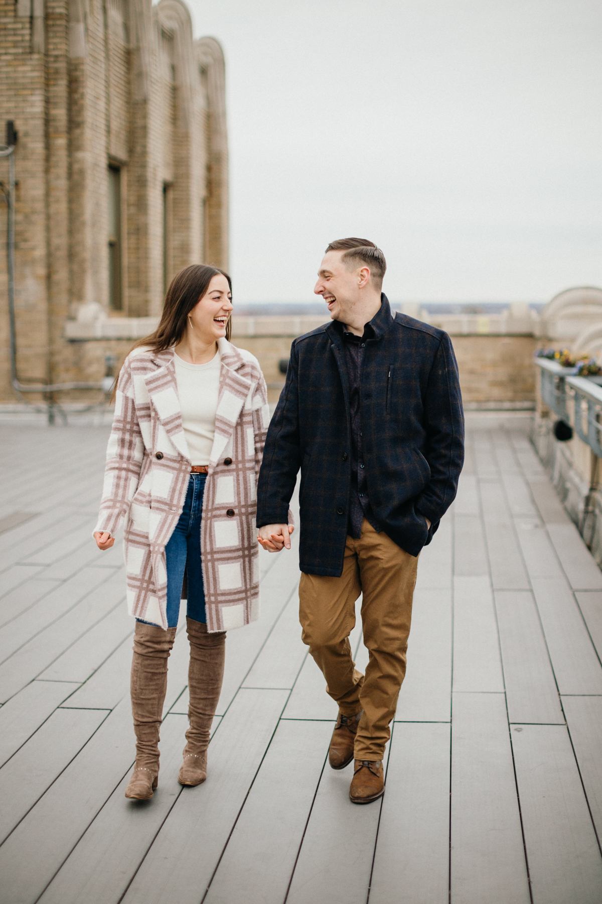 Couple celebrating engagement at Bok Bar rooftop