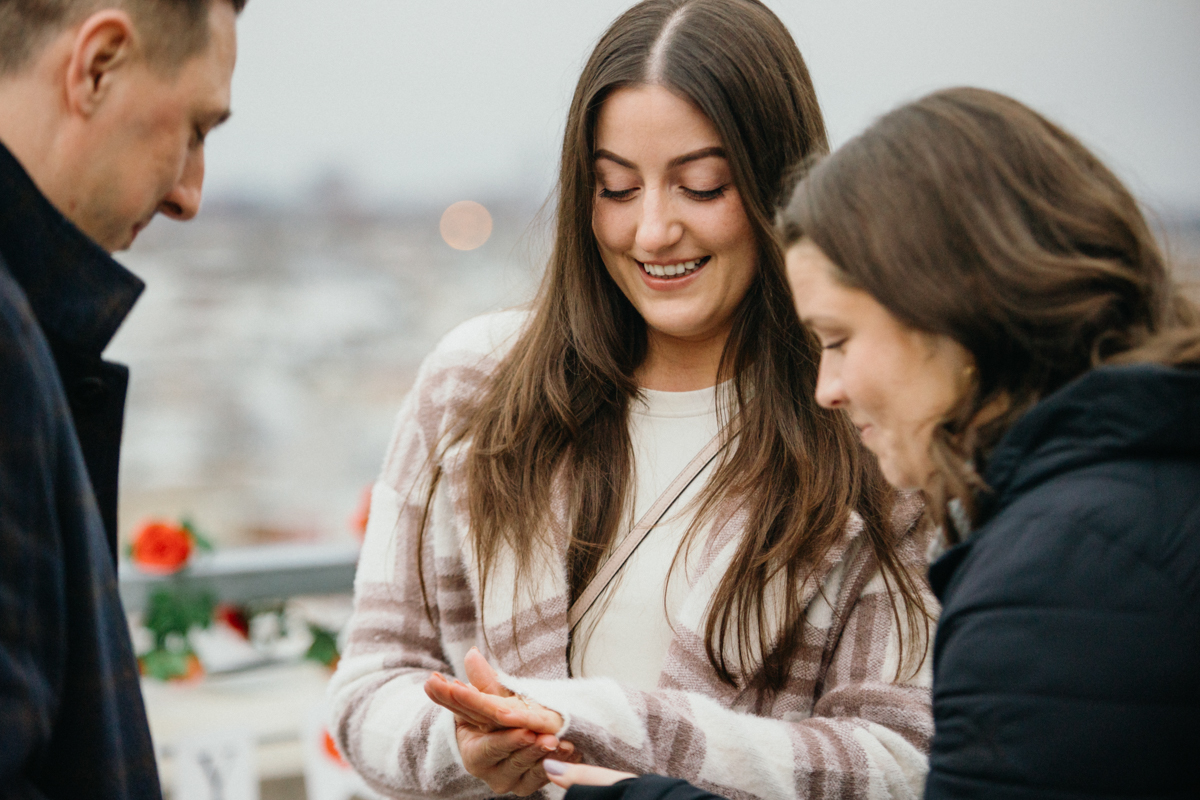 Rooftop engagement photos at Bok Building
