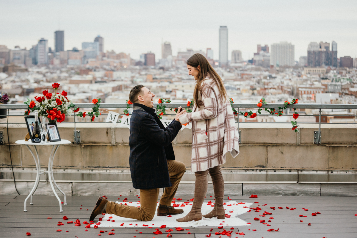 Bok rooftop engagement photos with Philly skyline