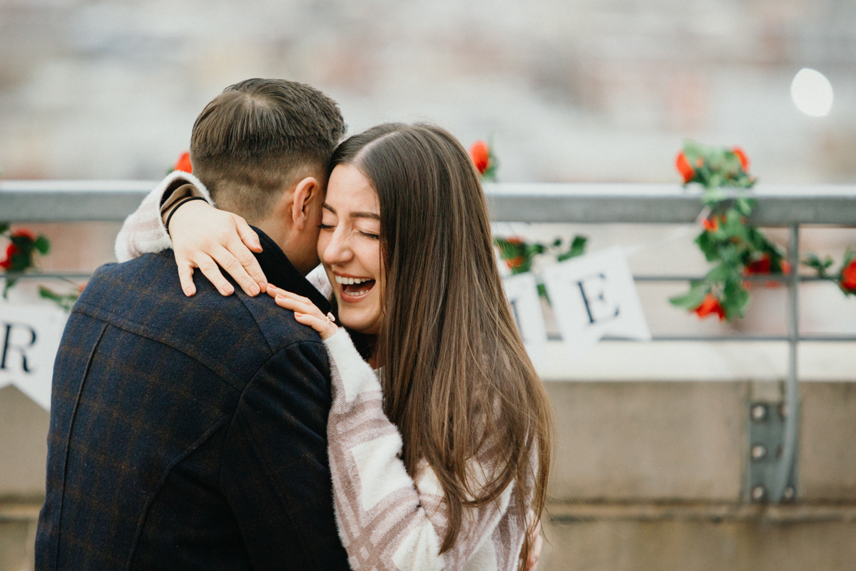 Bok rooftop proposal moment during winter sunset