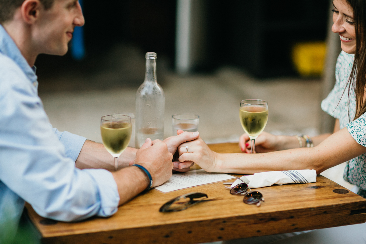 wine date engagement photos