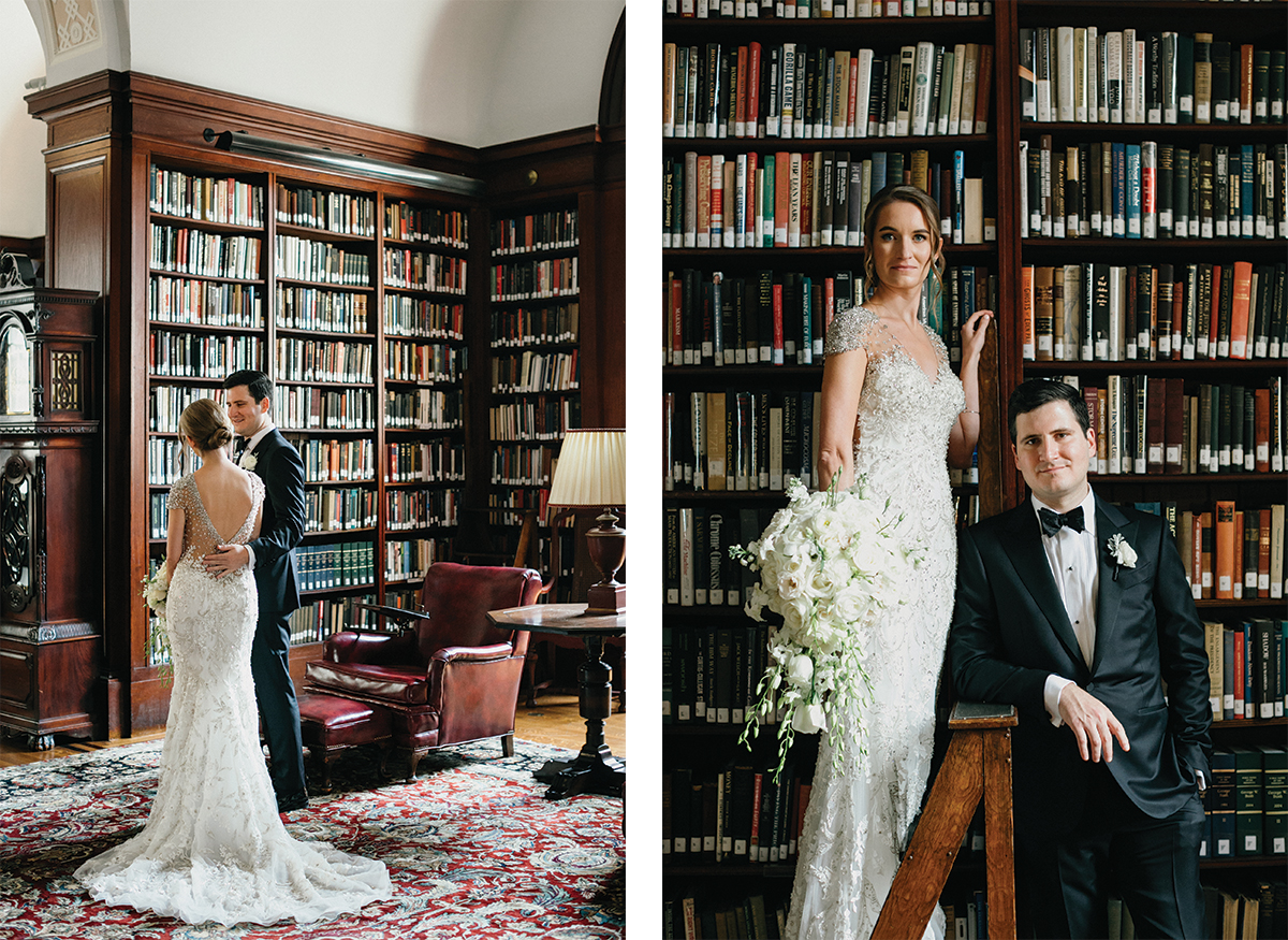 union league of Philadelphia library wedding portraits