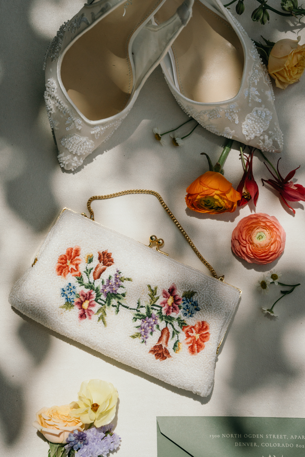cottage core wedding handbag with floral design