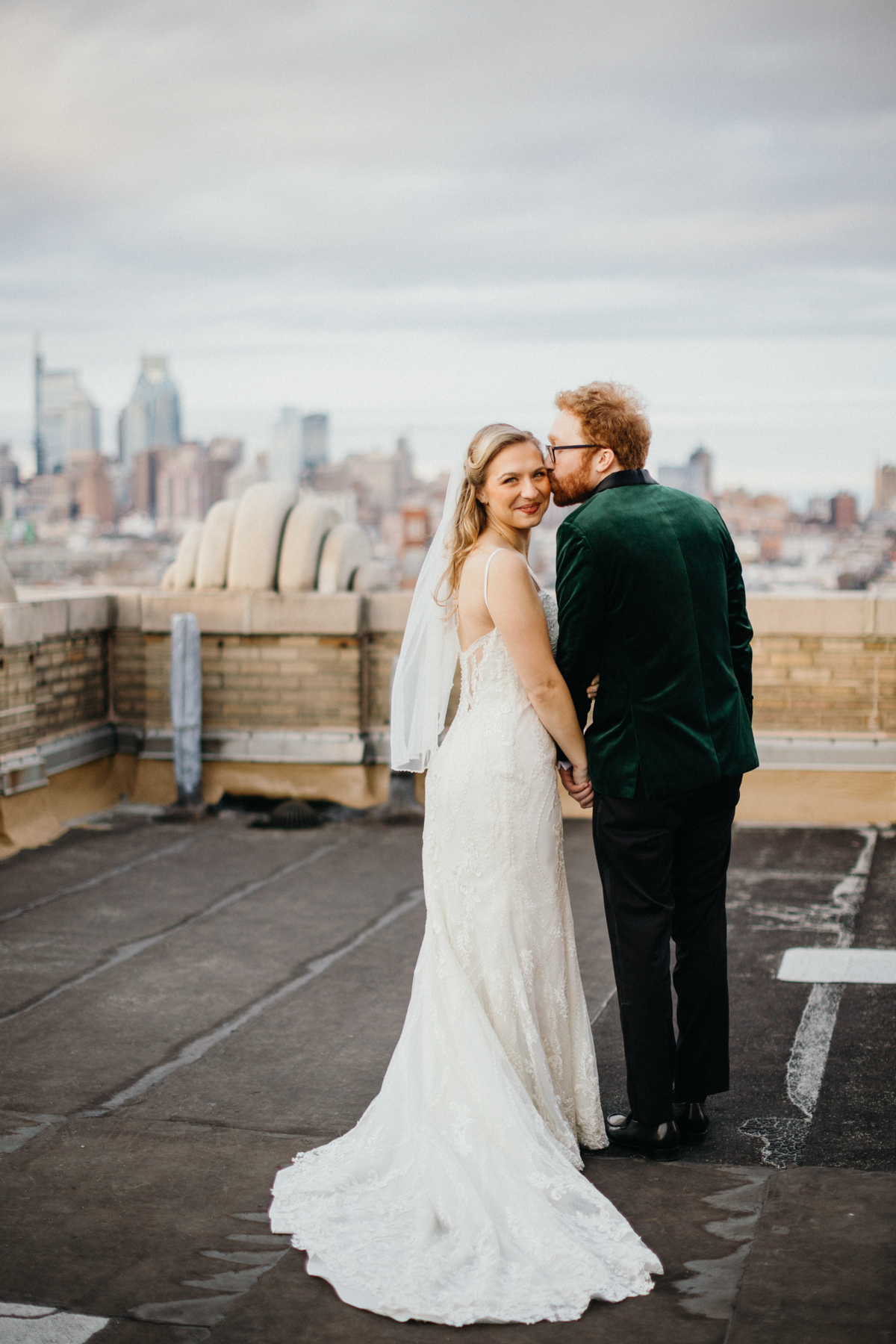 editorial rooftop wedding portraits - winter wedding