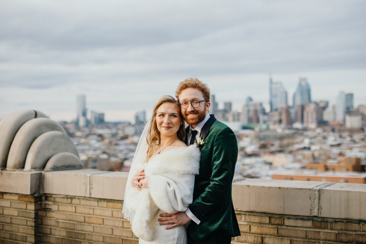 philadelphia winter wedding rooftop portraits