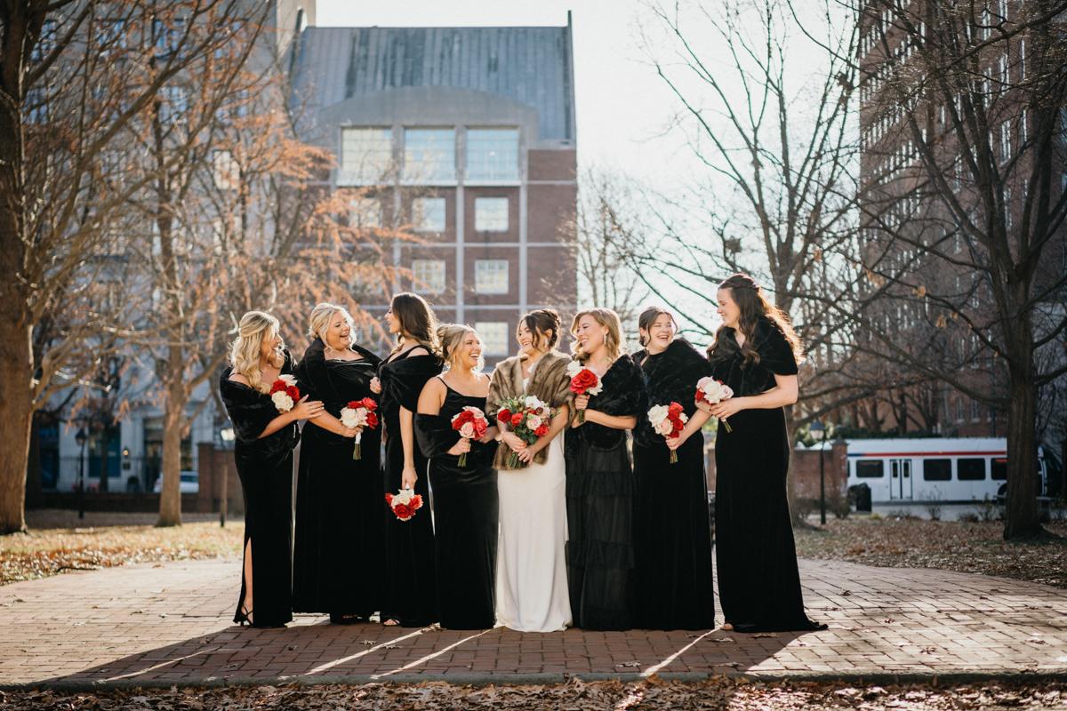 Bridal party fashion ideas for a winter wedding in Philadelphia