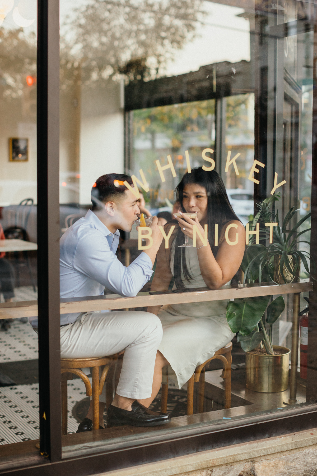 espresso martini bar engagement photos