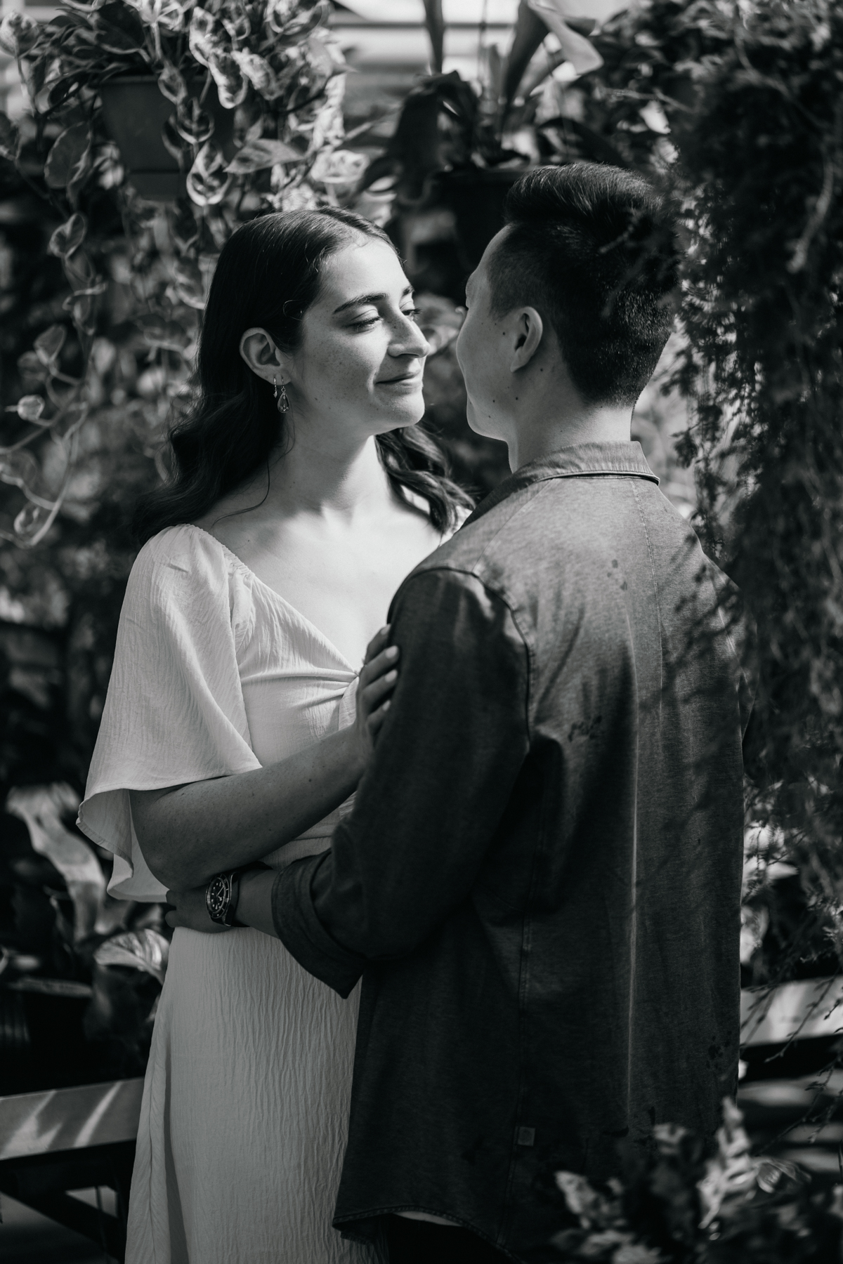 black and white engagement photo