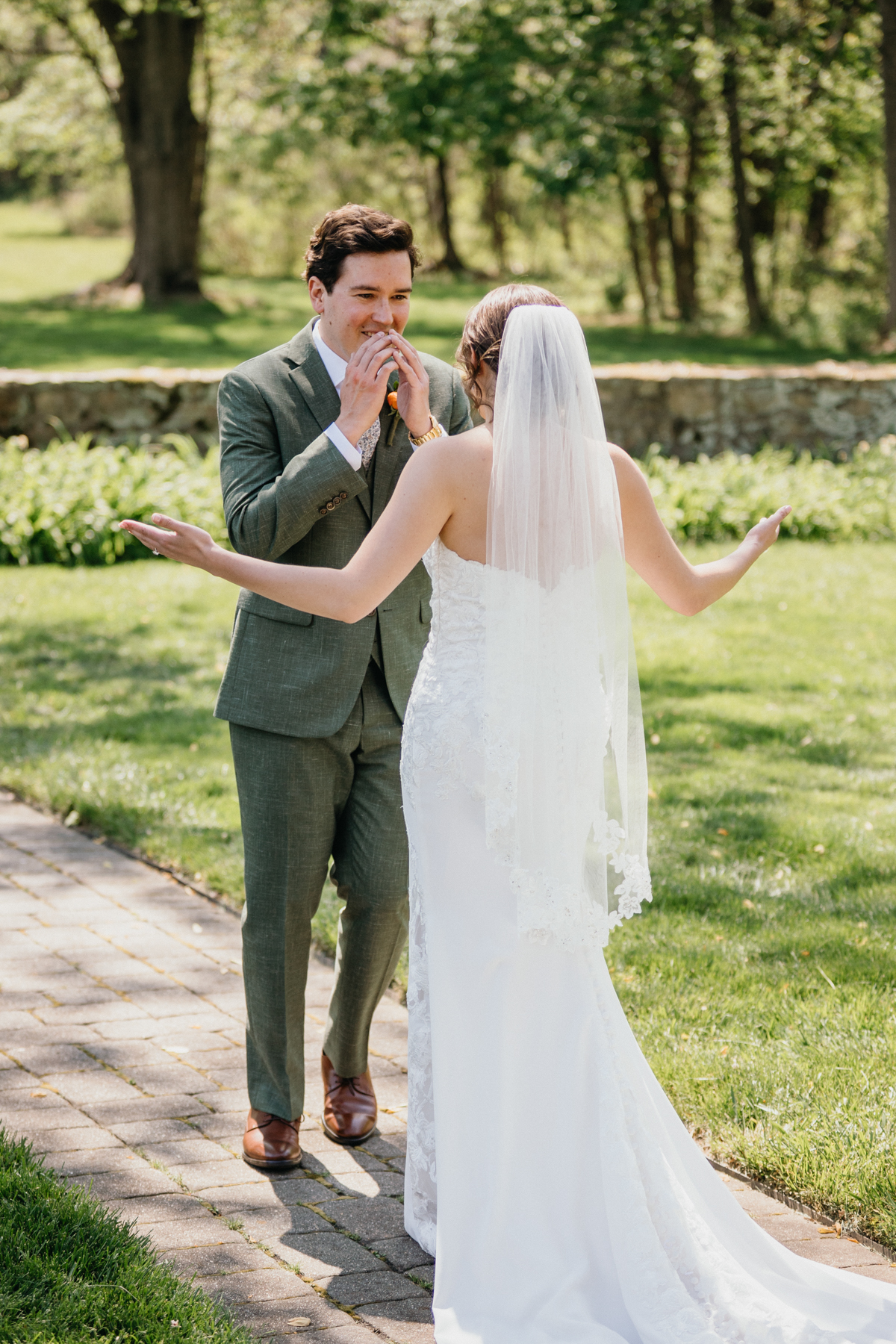 first look at garden wedding