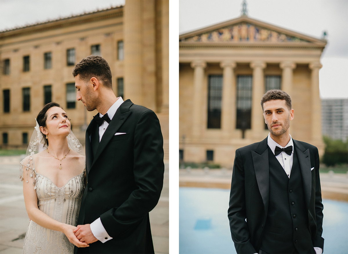 Philadelphia Museum of Art columns for dramatic wedding portraits