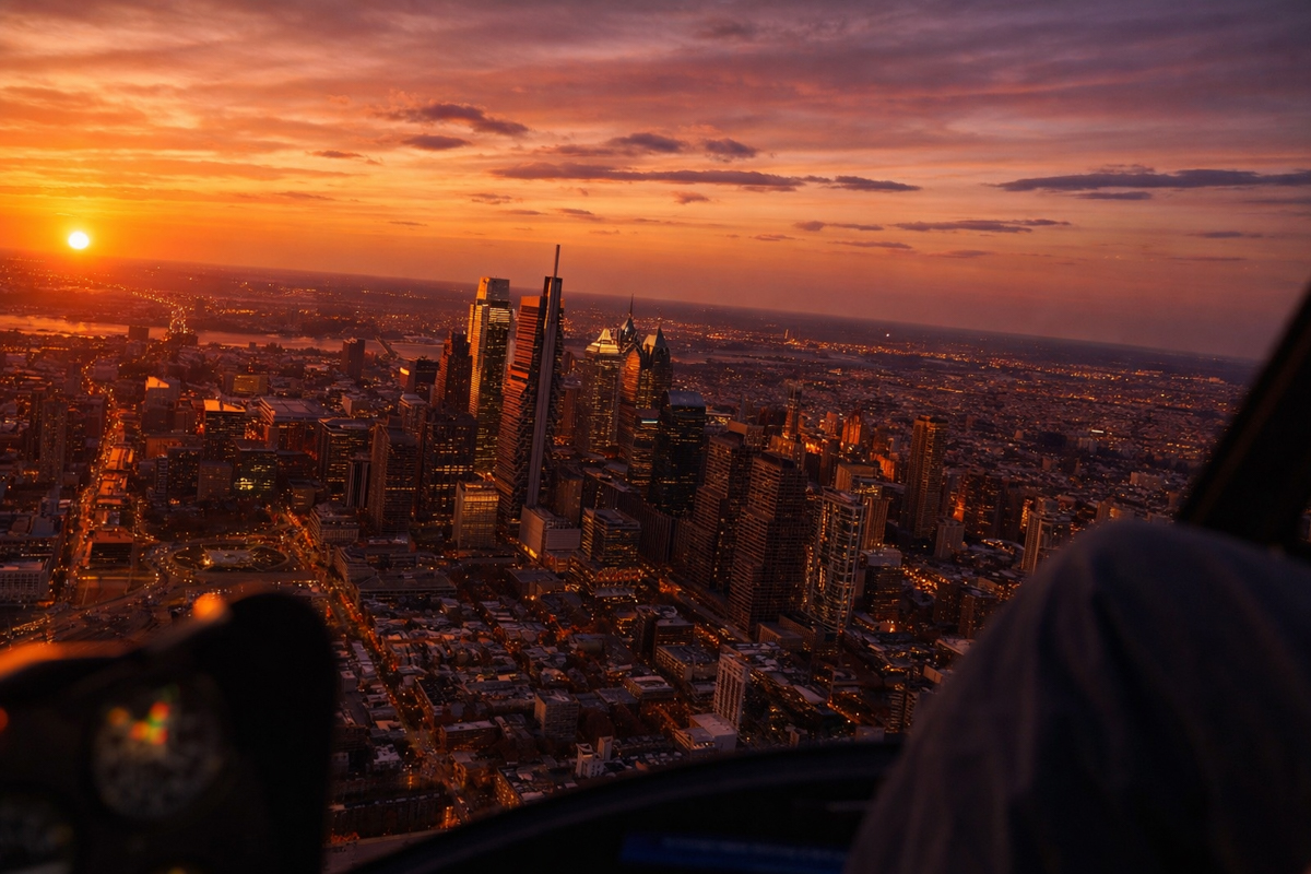 sunset helicopter ride philadelphia elopement