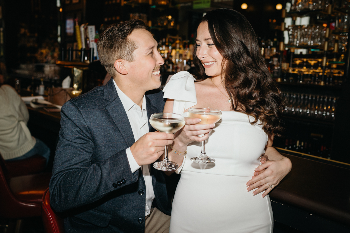 Stylish restaurant engagement photos at PJ Clark’s Philadelphia