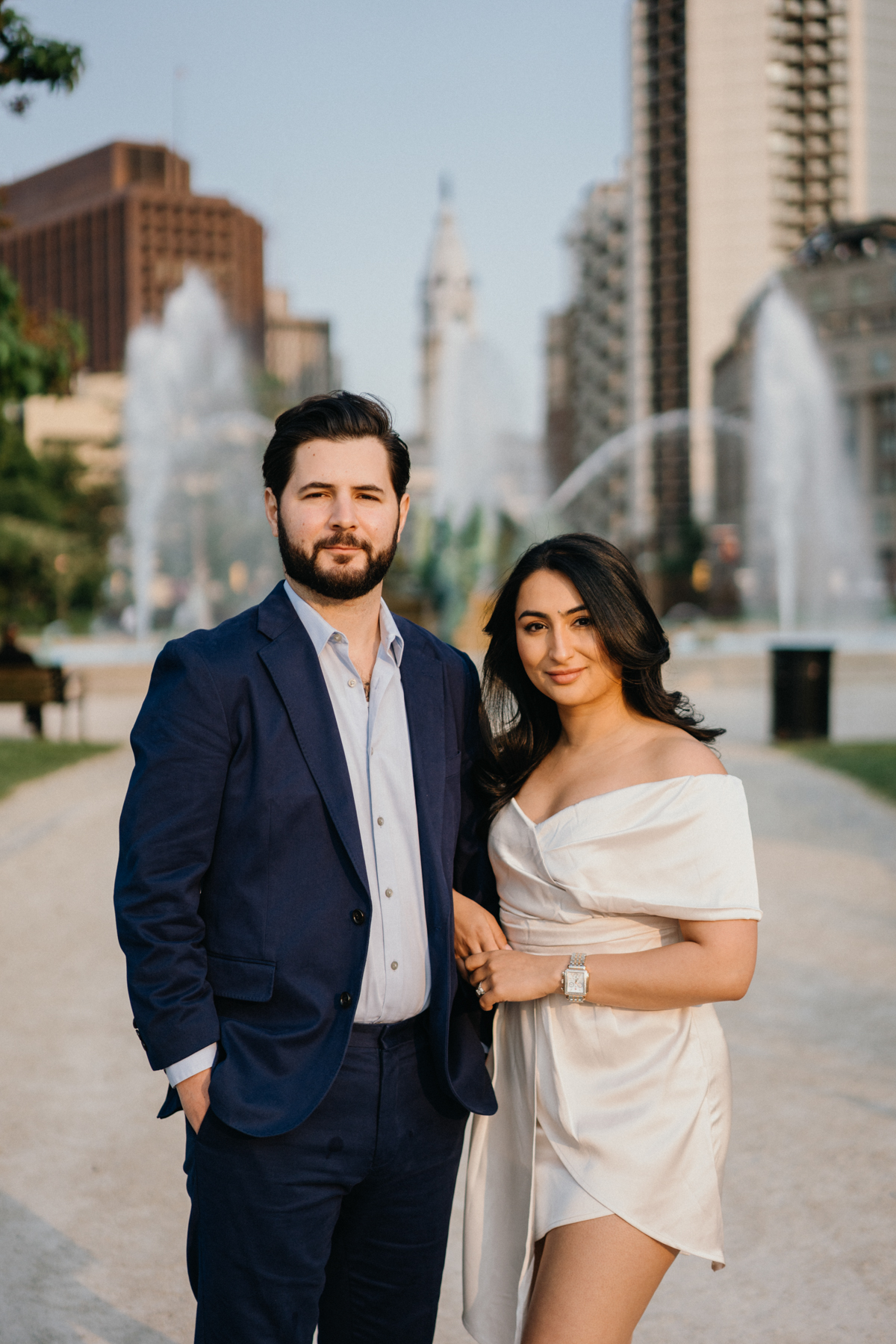 editorial wedding portraits along Logan Square in Philadelphia