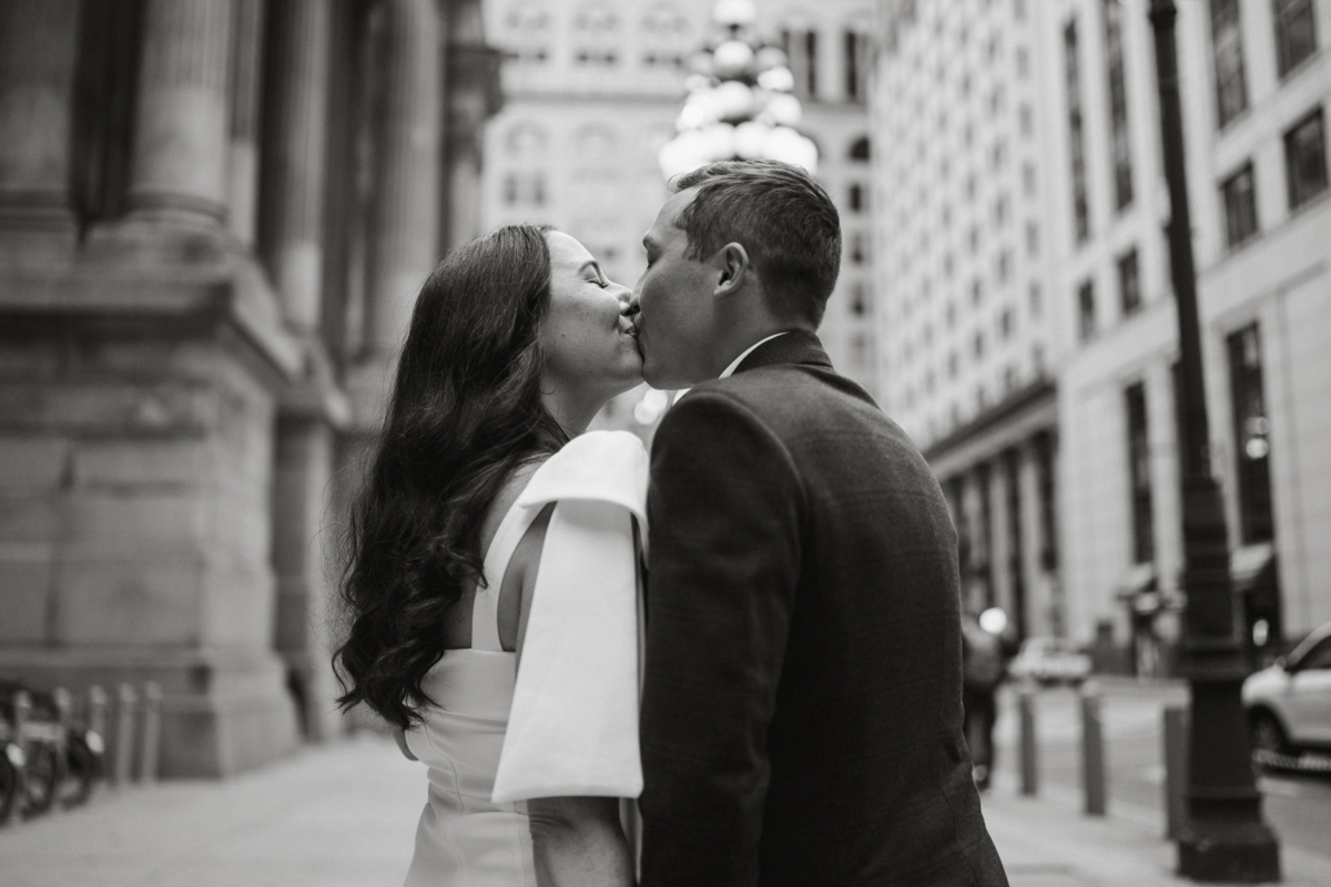 Black and white Philadelphia engagement session in Center City