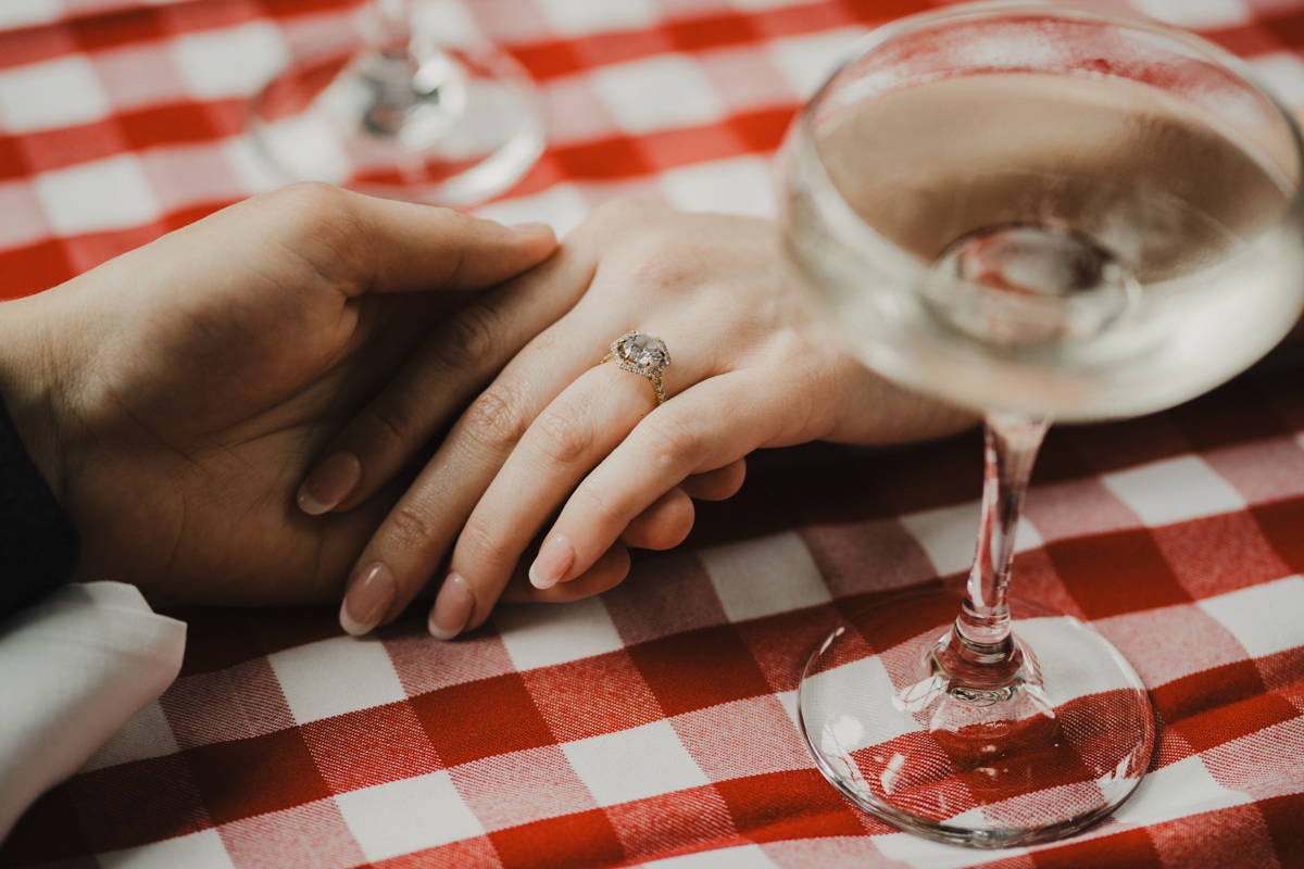 Engagement ring and cocktail detail from PJ Clark’s engagement session