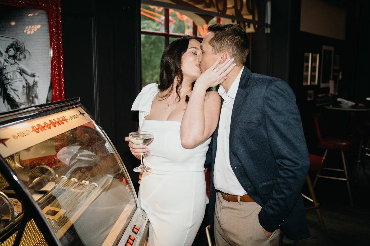 Romantic restaurant engagement photos in Center City Philly